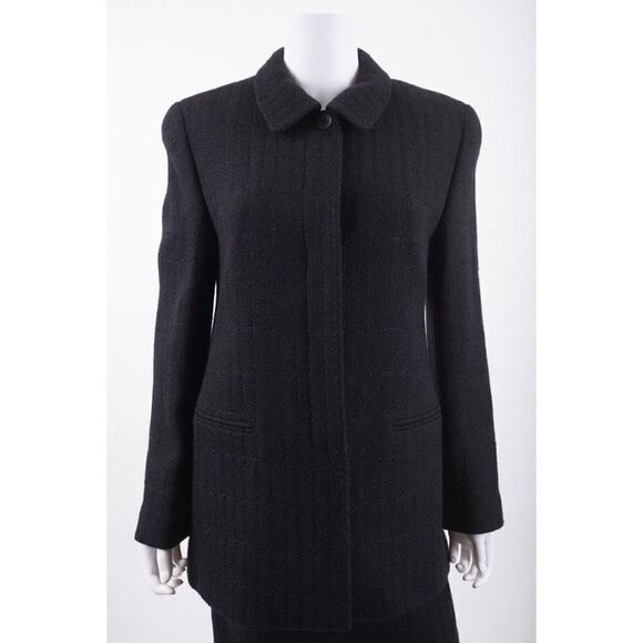 Louis Feraud Women Pencil Skirt Suit Blazer US 8 UK 12 Black Textured Wool Blend - Picture 2 of 16